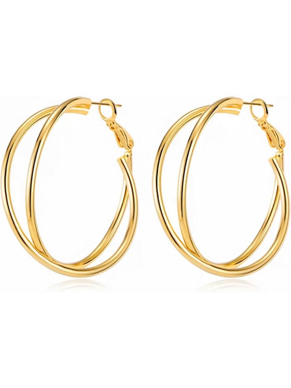 18K Gold Plated Crossover Double Hoop Earrings - 40mm Big Statement Hoops